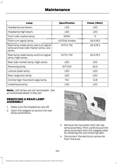Ford Maverick List of replacement bulbs in / on Maverick? bulbs