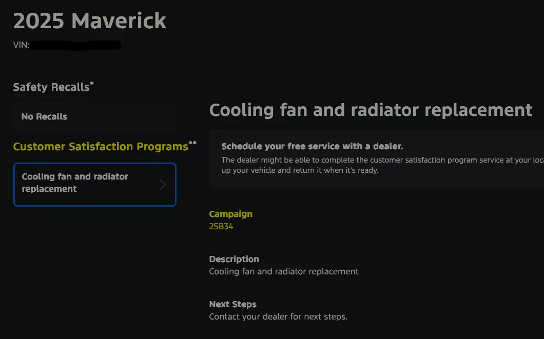 Ford Maverick LOBO Radiator / fan replacement (recall 25B34)? 1757185721993-ua