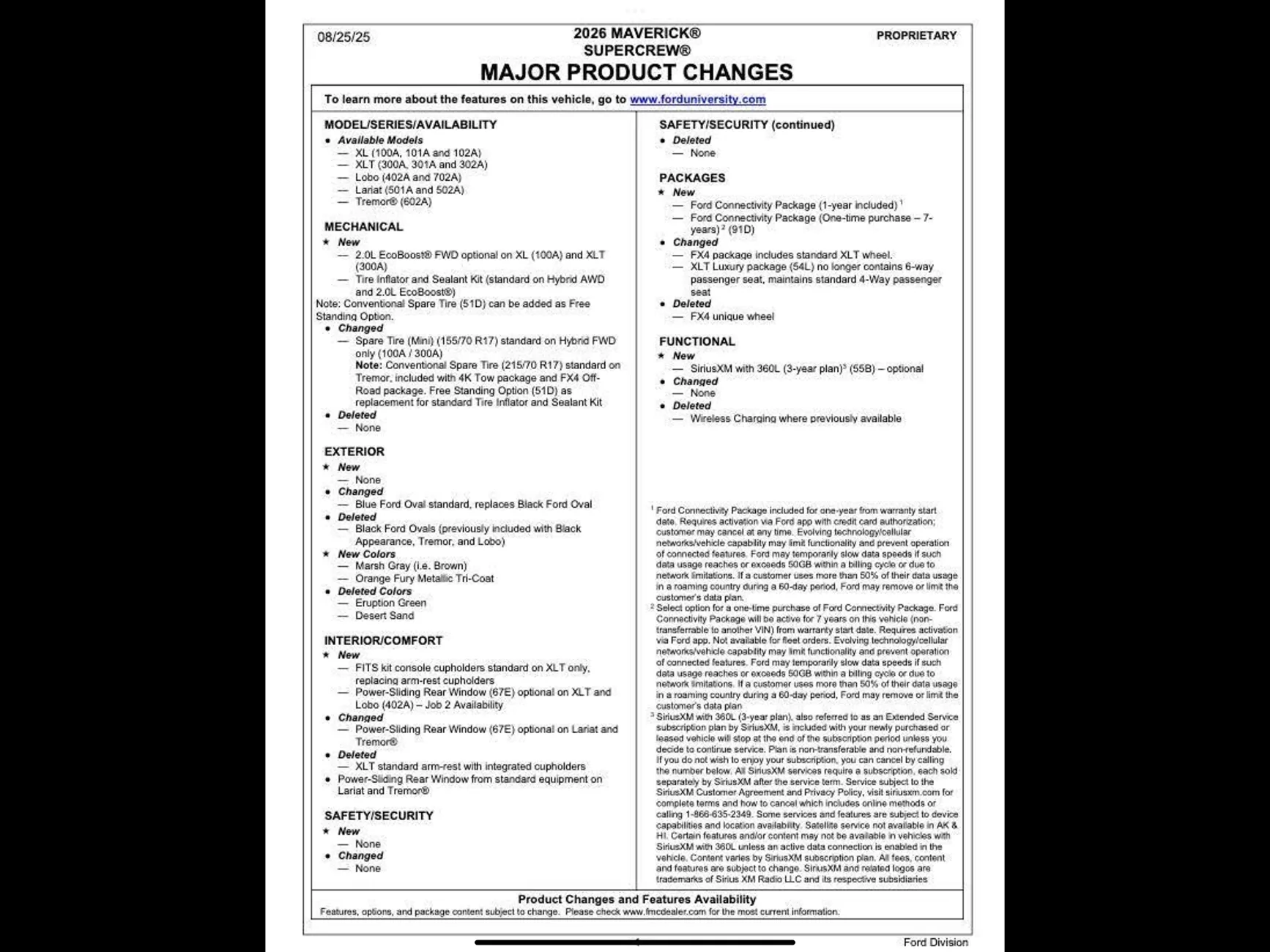 Ford Maverick 2026 Model 2025 order dates IMG_0016
