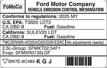 Ford Maverick How to tell if a Mav has a GPF from the sticker? VECI_25 GPF