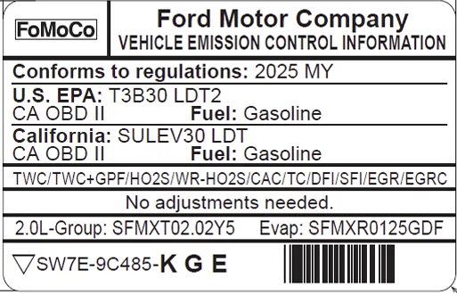 Ford Maverick How to tell if a Mav has a GPF from the sticker? VECI_25 GPF
