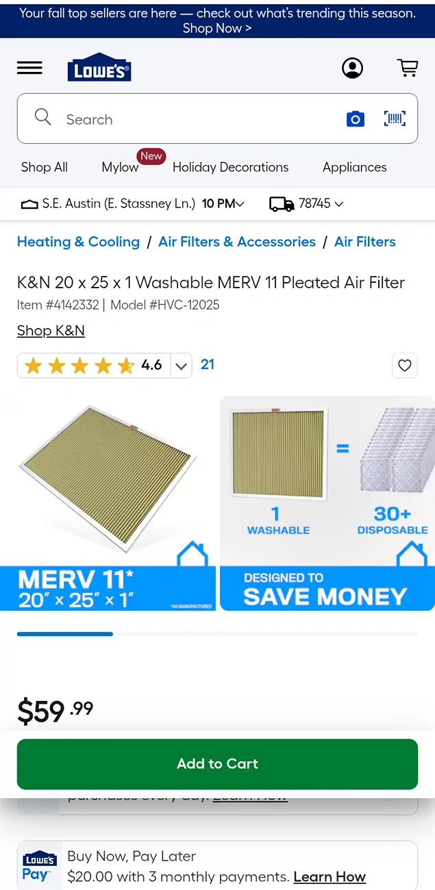 Ford Maverick K&n cabin air filters hybrid chrome_screenshot_Sep 8, 2025 10_40_58 AM CDT