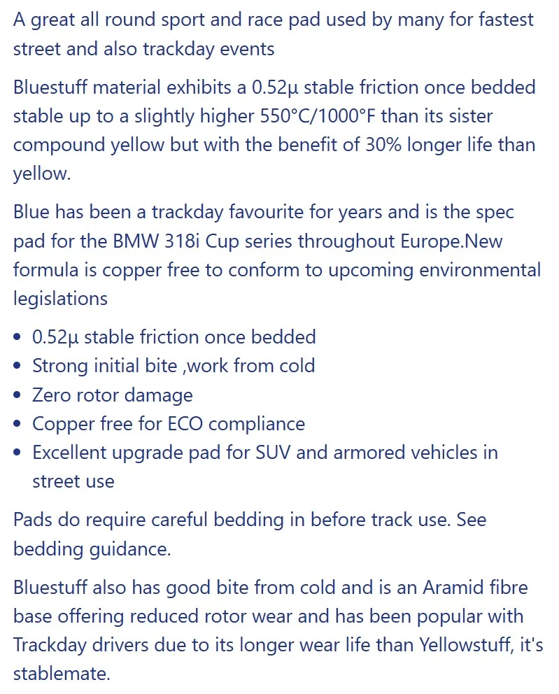Ford Maverick Sport & Track Lobo Brake Pads & Rotors EBC Bluestuff DP52383NDX Description