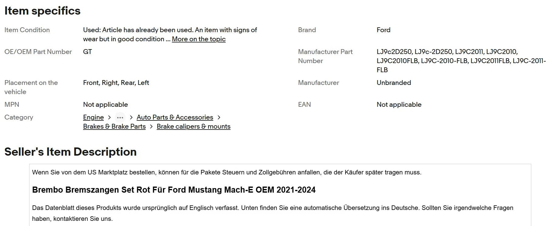 Ford Maverick Mach-E Brembo Upgrade with Part #'s mach-e brake description