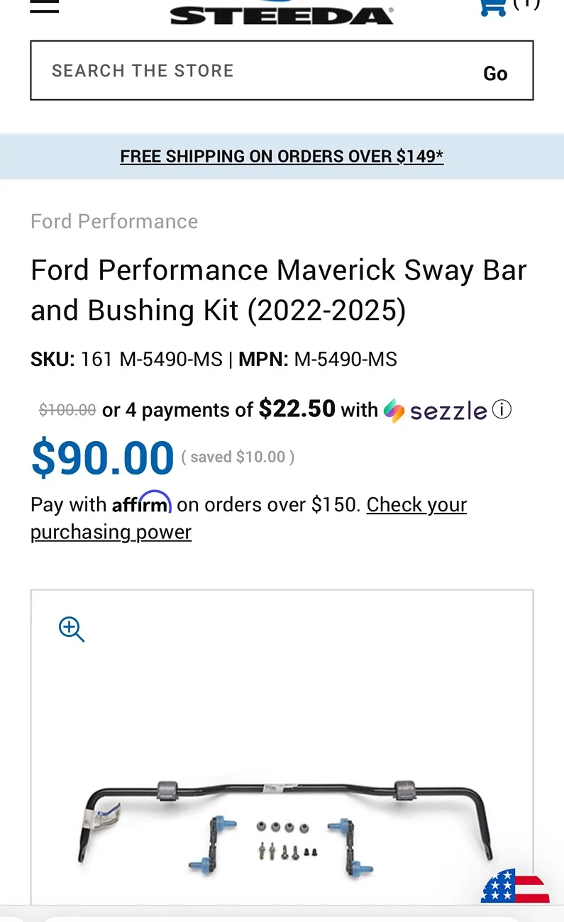 Ford Maverick Ford Performance Sway Bar (from Lobo) can be installed & fits other trims (part # M-5490-MS) IMG_7717