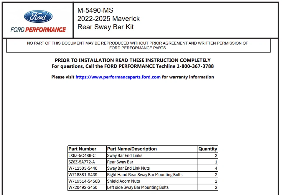 Ford Maverick Ford Performance Sway Bar (from Lobo) can be installed & fits other trims (part # M-5490-MS) 1760915774399-e9