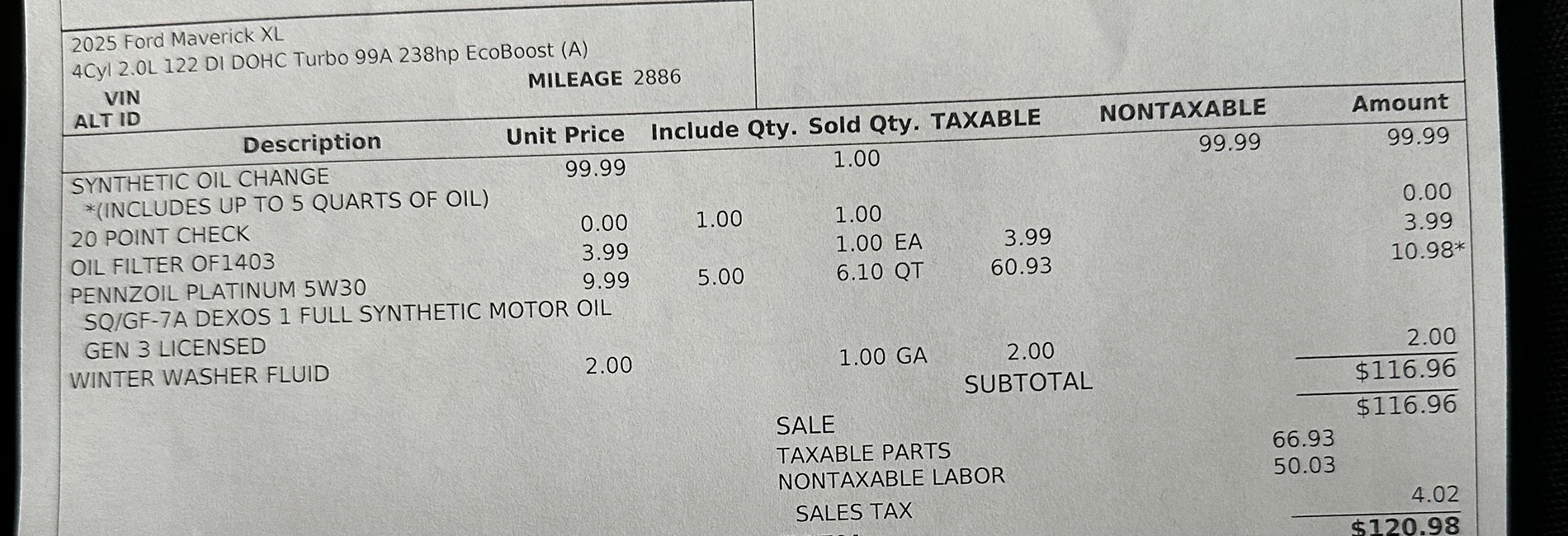 Ford Maverick Oil change, OF1403 filter IMG_0015