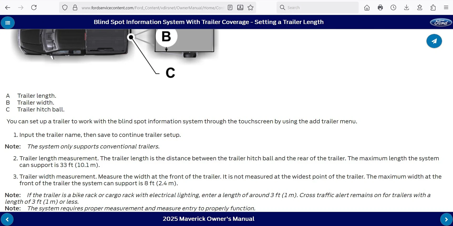 Ford Maverick BLIS Disabled when towing Screenshot 2025-10-27 142636