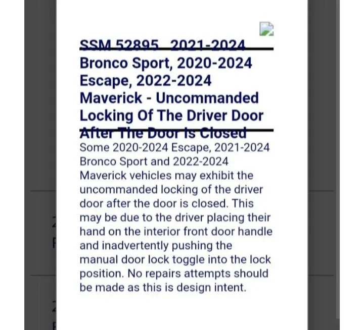 Ford Maverick Driver's door locking on its own 20250913_122057