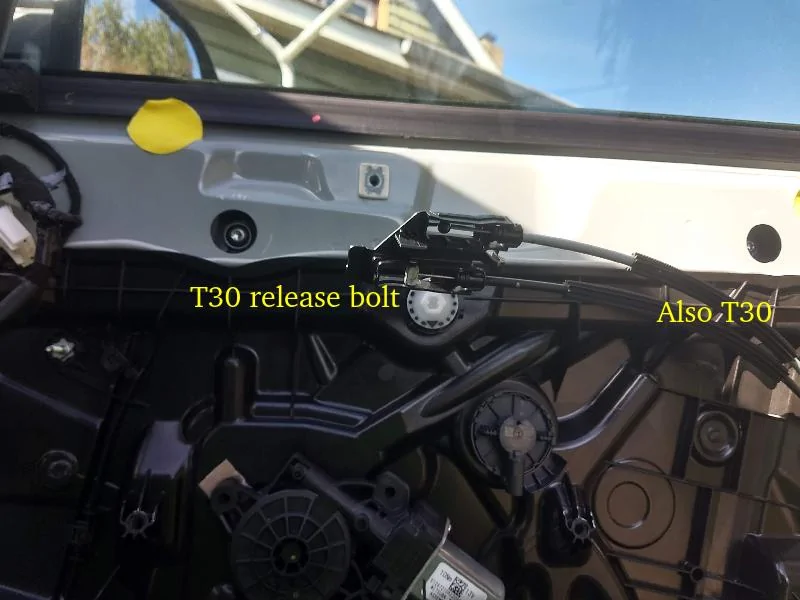 Ford Maverick Hertz K165 with Sound Deadening in Passenger Front Door PassengerWindowReleaseBolts
