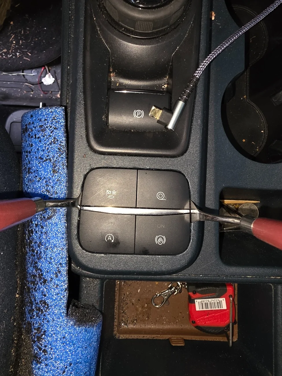 Ford Maverick Can't pull out 4 switch panel in console to install auto start/stop jumper console switches