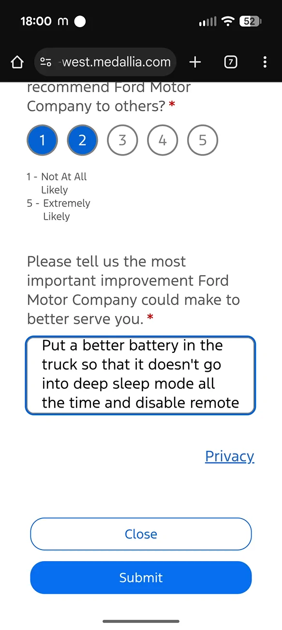 Ford Maverick Sure I'll Complete a Survey in the Ford Pass App. Screenshot_20251109-180006