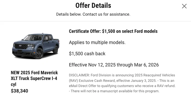 Ford Maverick Reacquired Vehicle/Buyback/Lemon price? What should the price be? Screenshot 2025-11-13 at 9.50.35 PM