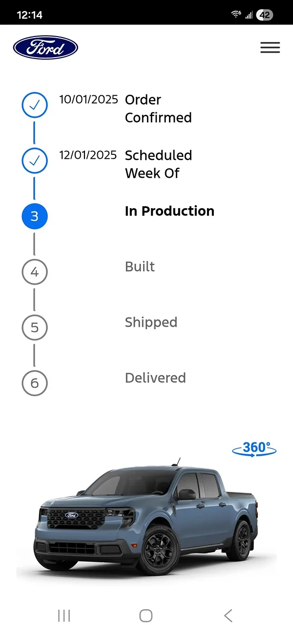 Ford Maverick Ordered 2026 XLT Hybrid with lux and tow package.  Azure gray. Screenshot_20251121_121445_Chrom