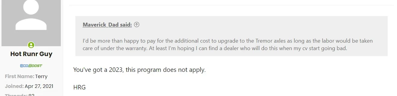 Ford Maverick Dealer refusing to refund CV axles under 25N09 Screenshot 2025-12-12 130257