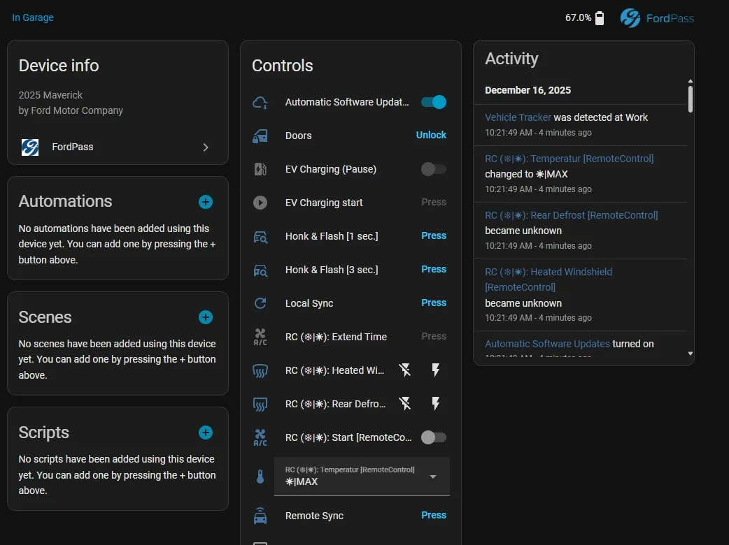 Ford Maverick Home assistant FHA