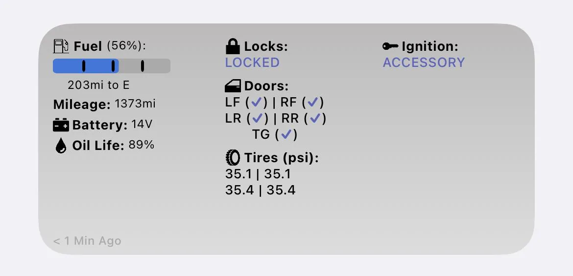 Ford Maverick 📱 Scriptable FordPass Widget For Maverick (iOS, iPad, MacOS) DD22A31E-C3A4-4D60-B560-509D93F71084