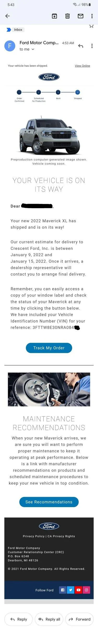Ford Maverick Hybrid Order Support Group Shippedblk