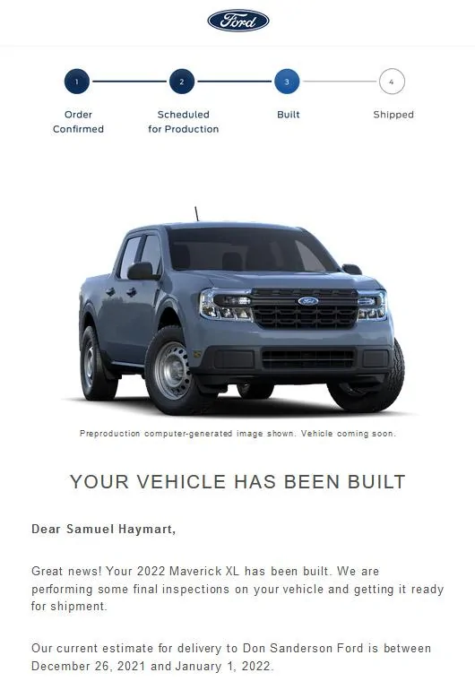 Ford Maverick Hybrid Order Support Group BUilt
