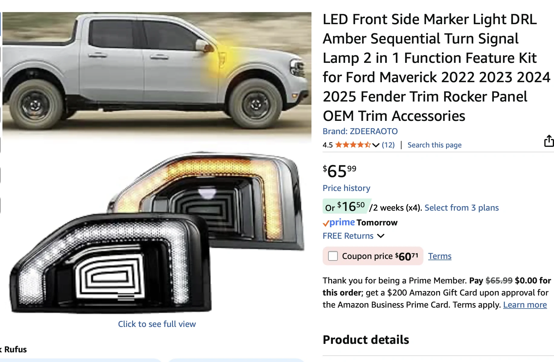 Ford Maverick HELP -  Front Side Marker Light DRL Amber Sequential Turn Signal Lamp 2 in 1 Function Feature Kit for Ford Maverick Front Panel Lights