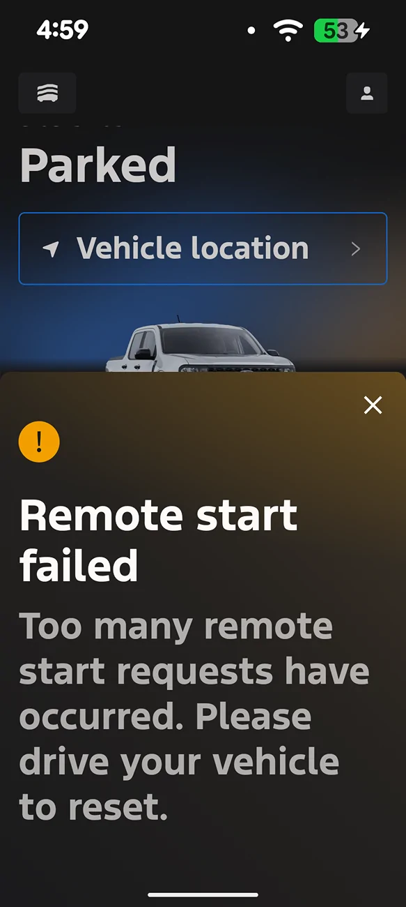 Ford Maverick Remote start failed - Too many remote start requests have occurred. Screenshot_20251229-165946