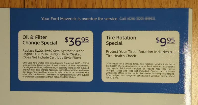 Ford Maverick Prices on oil changes at dealer or mechanic shop 1767058198135-9u