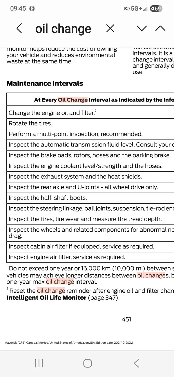 Ford Maverick How do I reset the OIL change reminder? Screenshot_20260105_094503_Samsung Notes