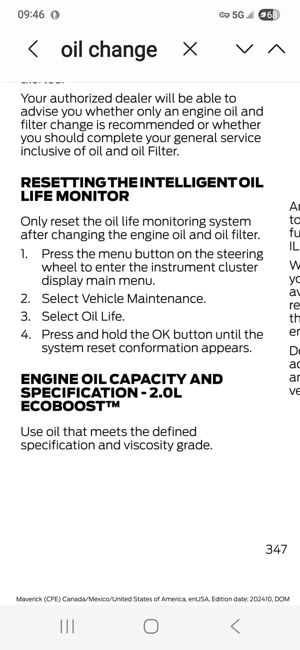 Ford Maverick How do I reset the OIL change reminder? Screenshot_20260105_094601_Samsung Notes
