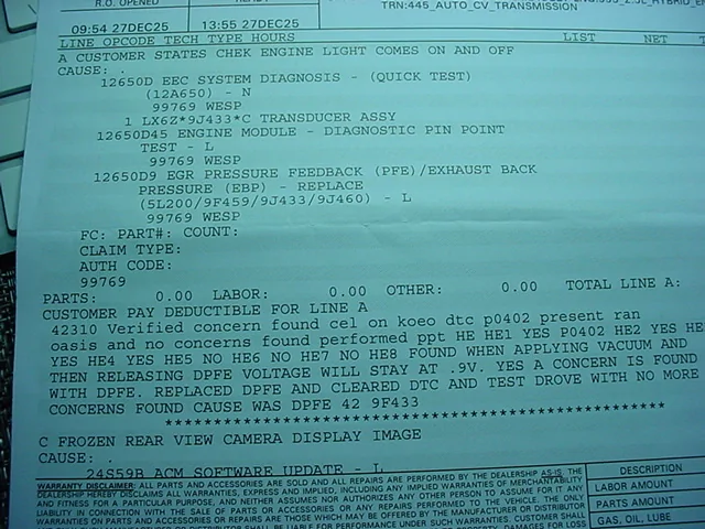 Ford Maverick Intermittent P0402 (2022 Hybrid) DSC09242