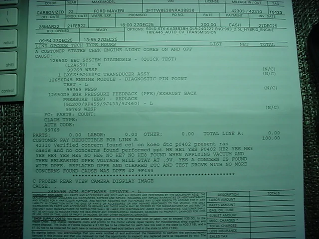 Ford Maverick Intermittent P0402 (2022 Hybrid) DSC09244