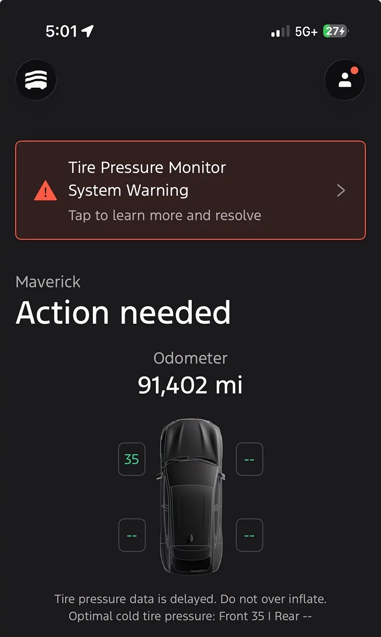 Ford Maverick Tire pressure sensor fault IMG_3702