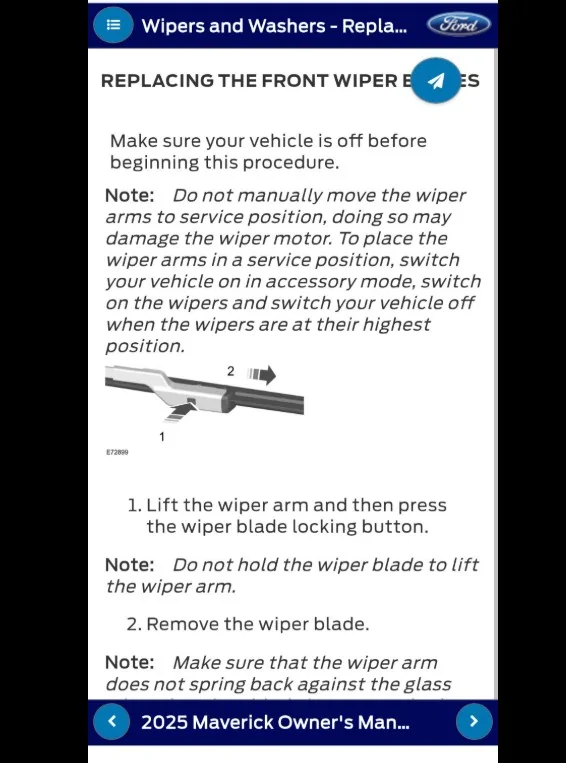 Ford Maverick Getting wipers out of parked position for cleaning Ford-Warning-Wiper-Blades_Maverick