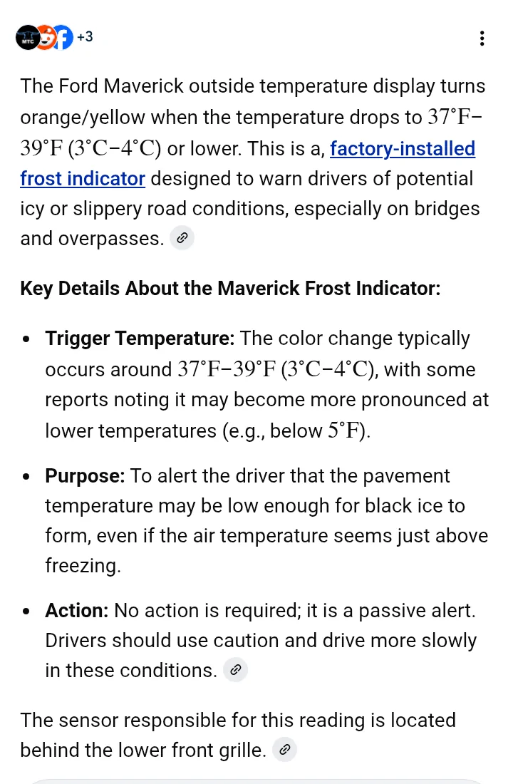 Ford Maverick Outside temperature display changes white to orange at 4 degrees Fahrenheit and under chrome_screenshot_Feb 3, 2026 9_31_45 PM CST