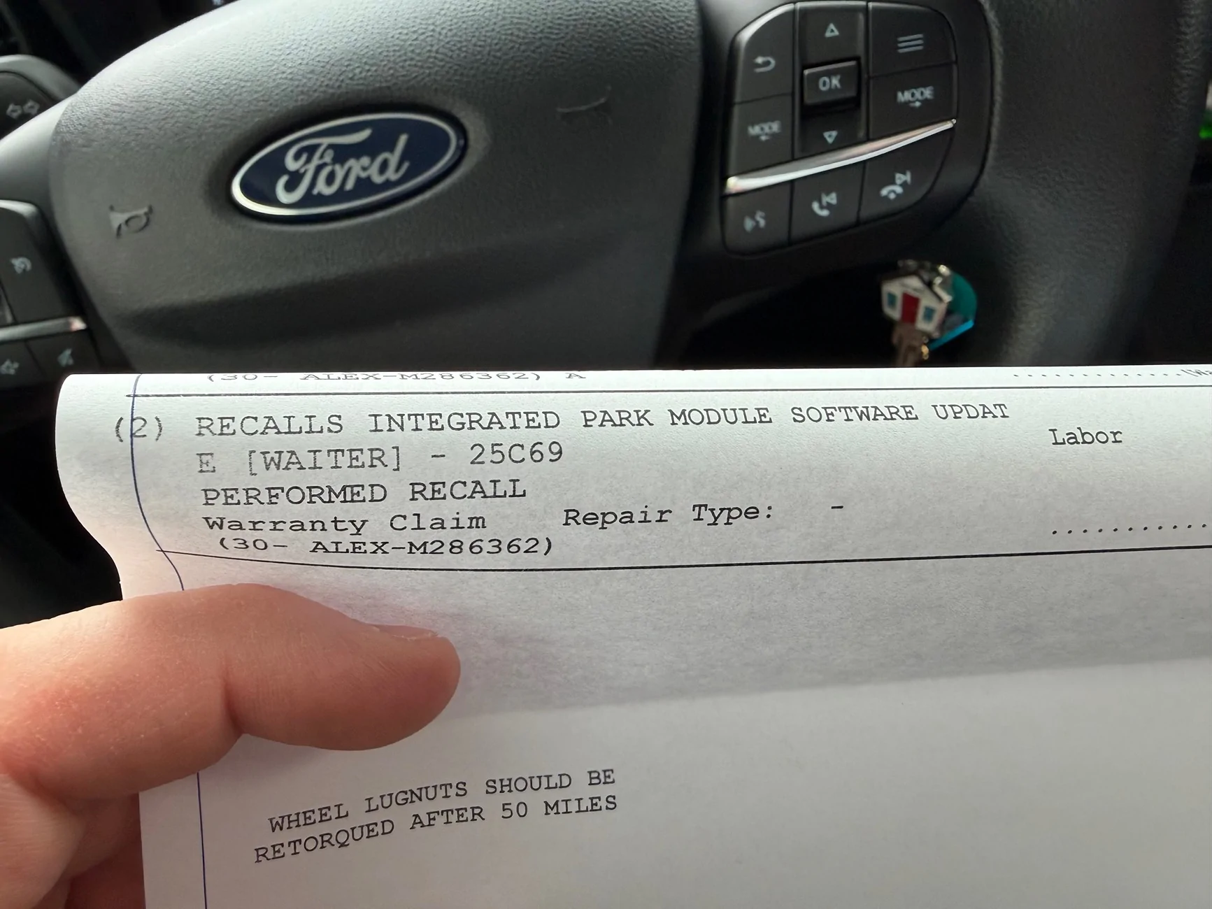 Ford Maverick New Recall #25C69 Integrated Park Module Software Update IMG_0031