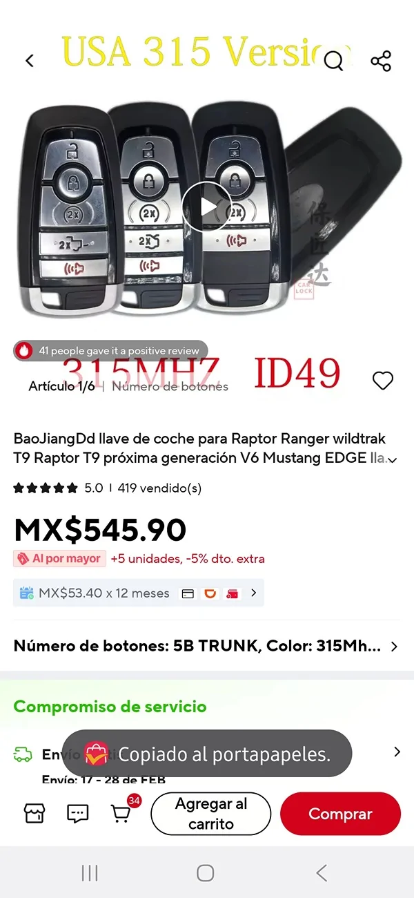 Ford Maverick Made a Spare Wallet Key! For a savings of negative -$99 Screenshot_20260207_160814_AliExpress