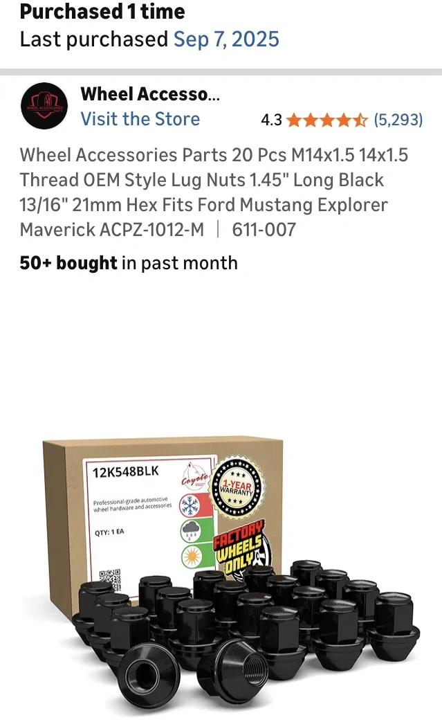 Ford Maverick Black Lug Nuts IMG_0484