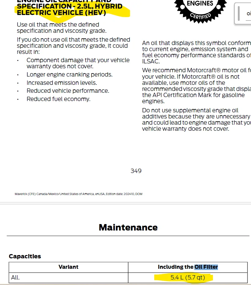 Ford Maverick 2.5L oil capacity 1770738440282-c