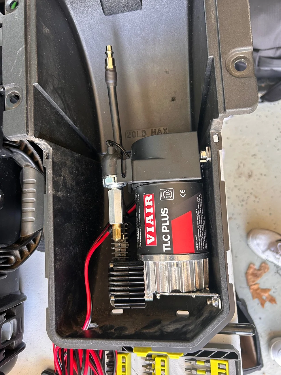 Ford Maverick Stealth onboard air compressor install in bed. IMG_8465