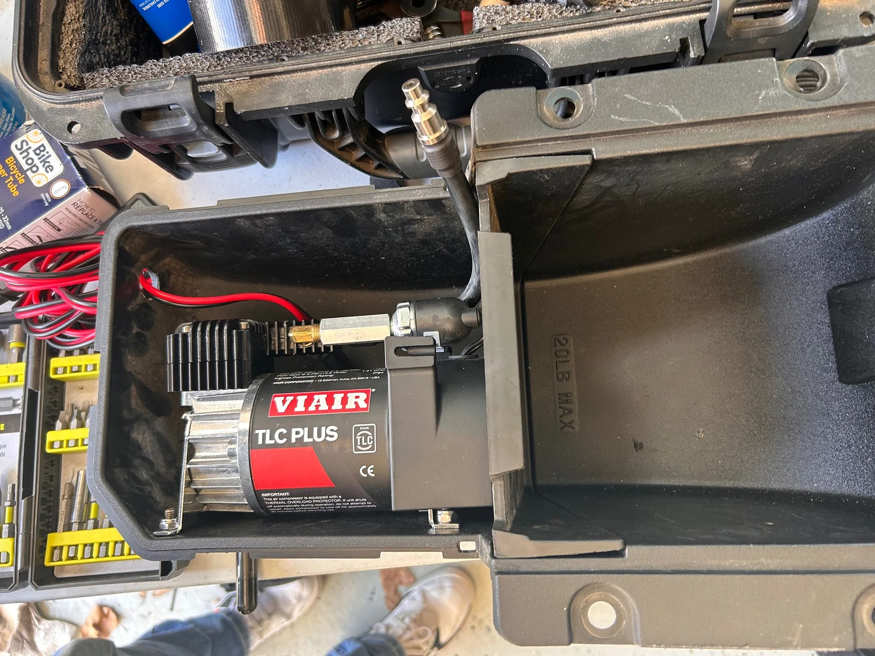 Ford Maverick Stealth onboard air compressor install in bed. IMG_8468