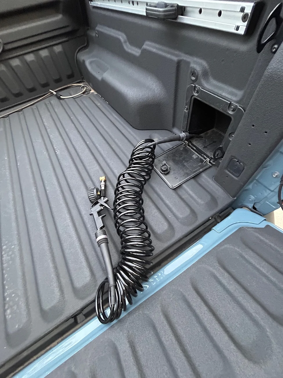 Ford Maverick Stealth onboard air compressor install in bed. IMG_8478