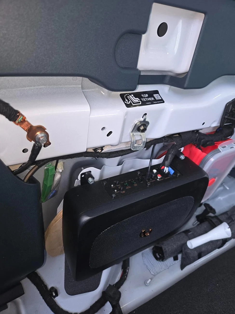 Ford Maverick mounting a subwoofer behind rear seat 20250523_BassLinkMiniSub_mounted