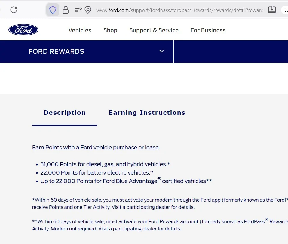 Ford Maverick Number of Rewards Points Now When Purchasing? Screenshot 2026-02-15 152809
