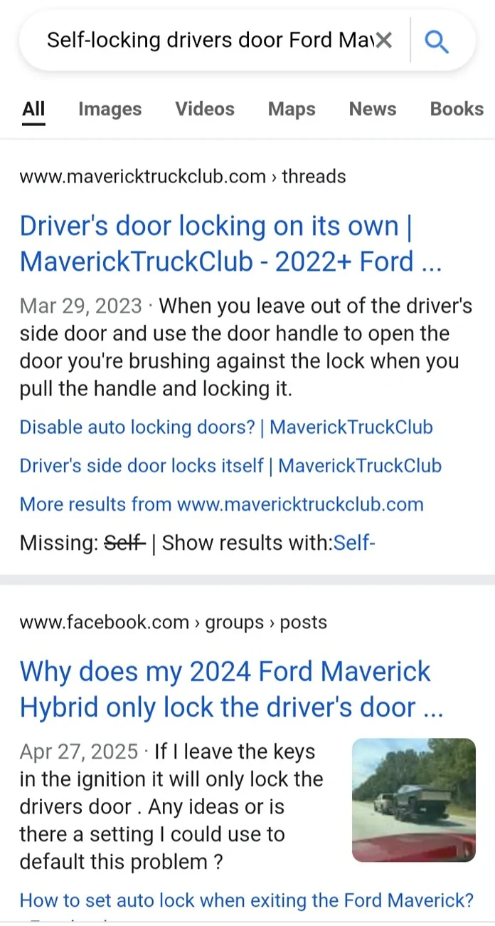 Ford Maverick Drivers door locking randomly. 20260219_110301