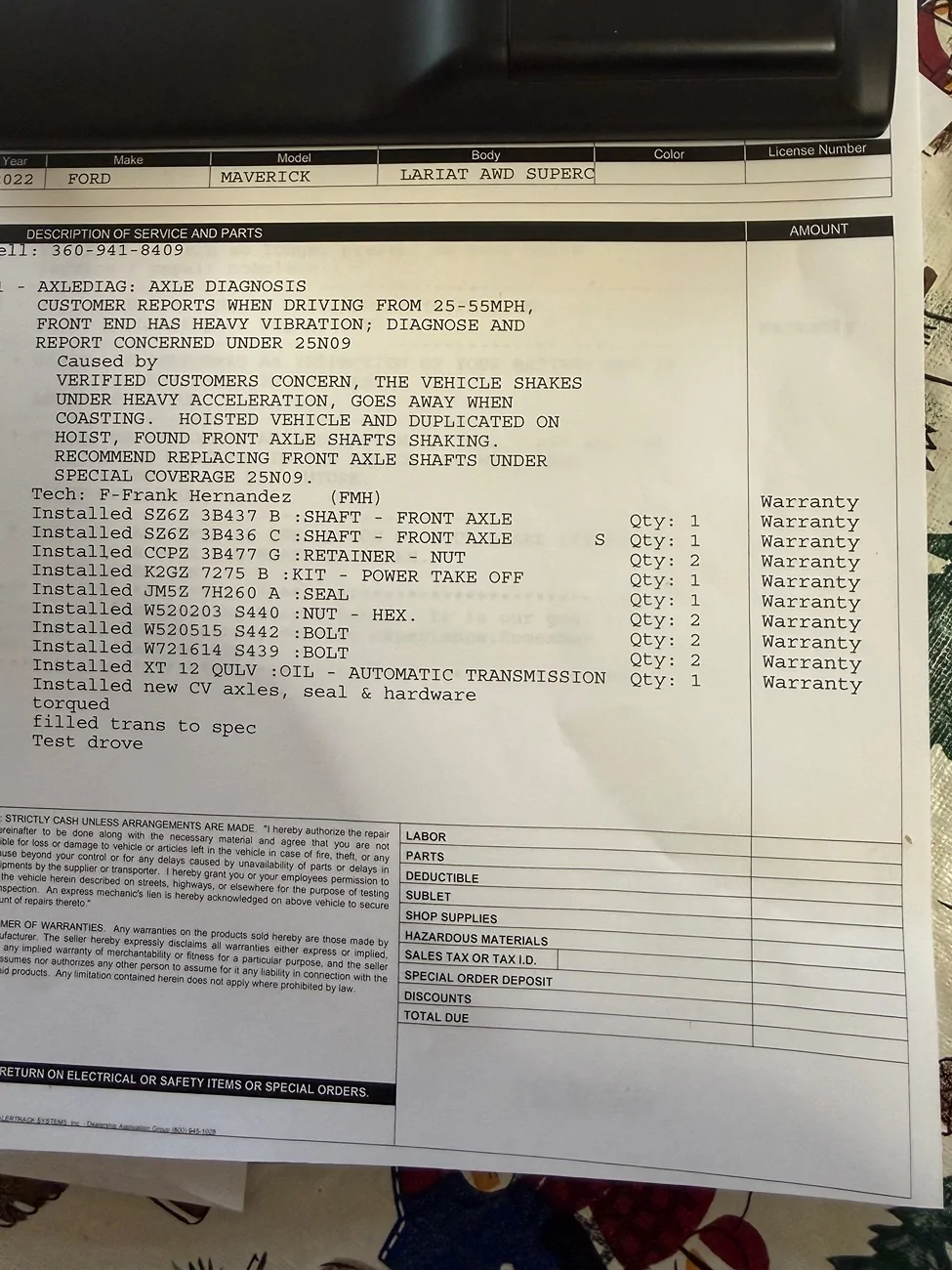 Ford Maverick Ford CSP 25N09 - 2022 MY Front Half Shaft Replacements IMG_1305