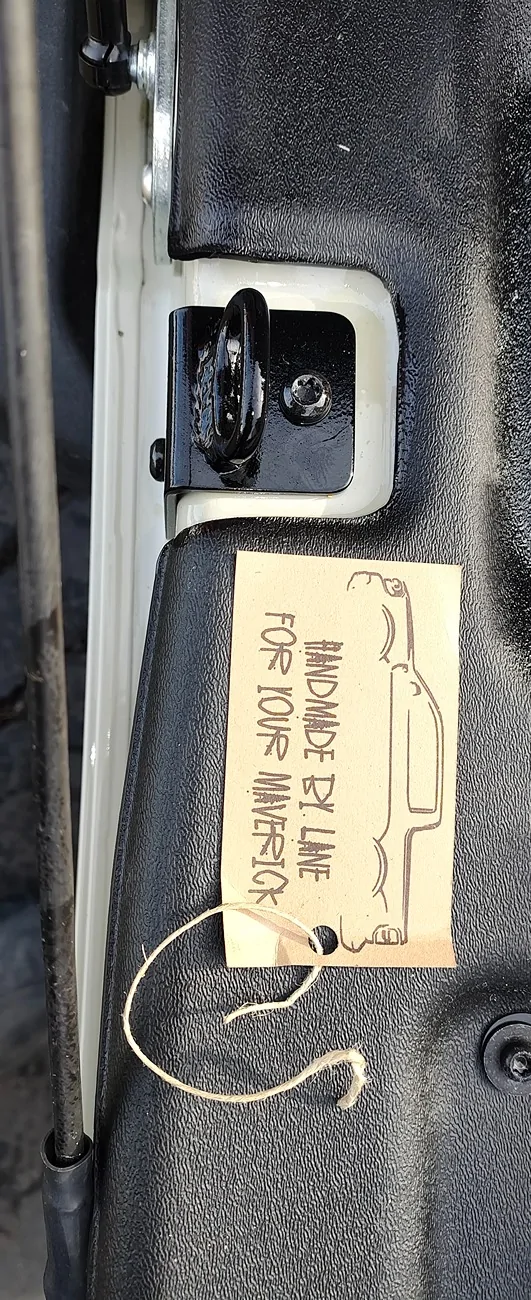 Ford Maverick Today I installed a homemade tailgate anchor by Lane. Excellent purchase,fits exact, looks great: Thanks Lane! 1000001711