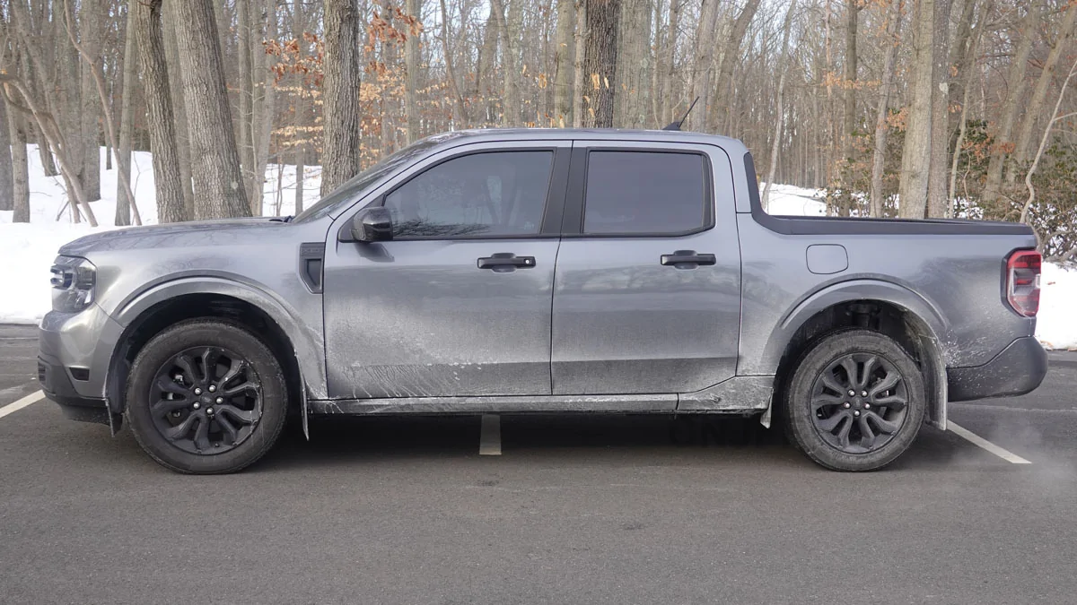 Ford Maverick DIY Actual Truck Mud Flaps for the Maverick 12 installed dirty