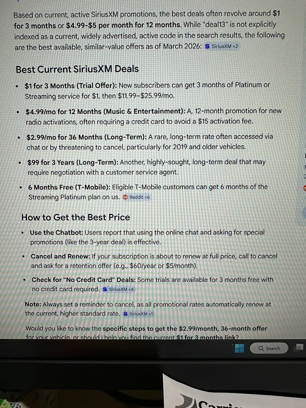 Ford Maverick SiriusXM Music & Entertainment plan, $3/month for 36 months ... IMG_6071