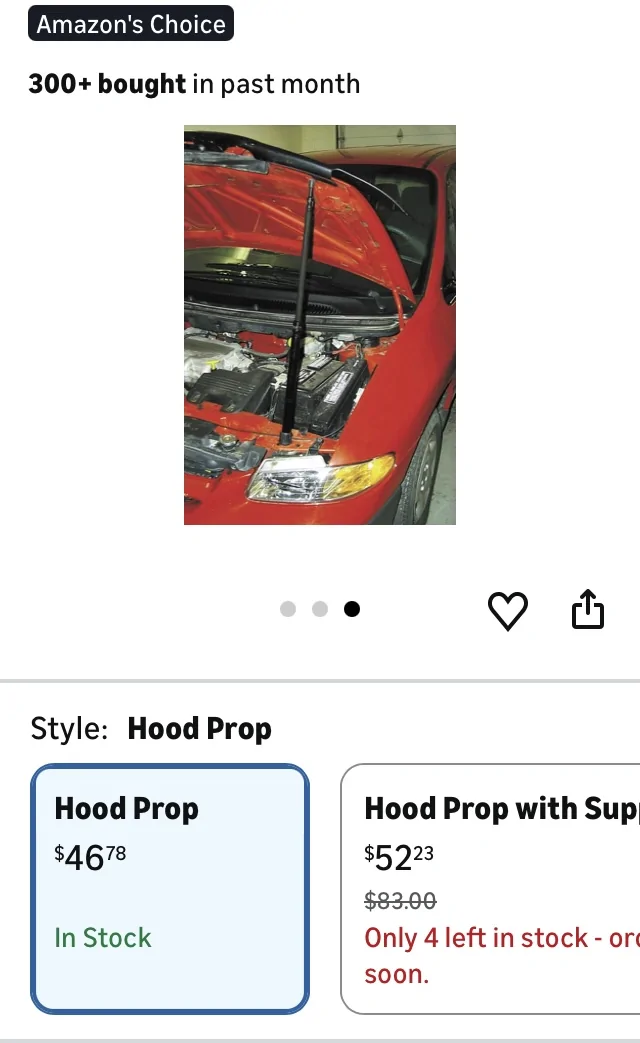 Ford Maverick Hood prop too short IMG_0689