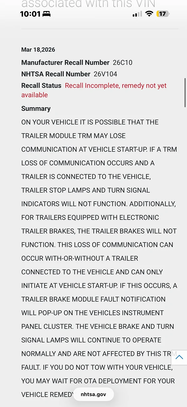 Ford Maverick Got the recall for the trailer MODULE, Remedy not AVAILABLE to Q2 IMG_0686