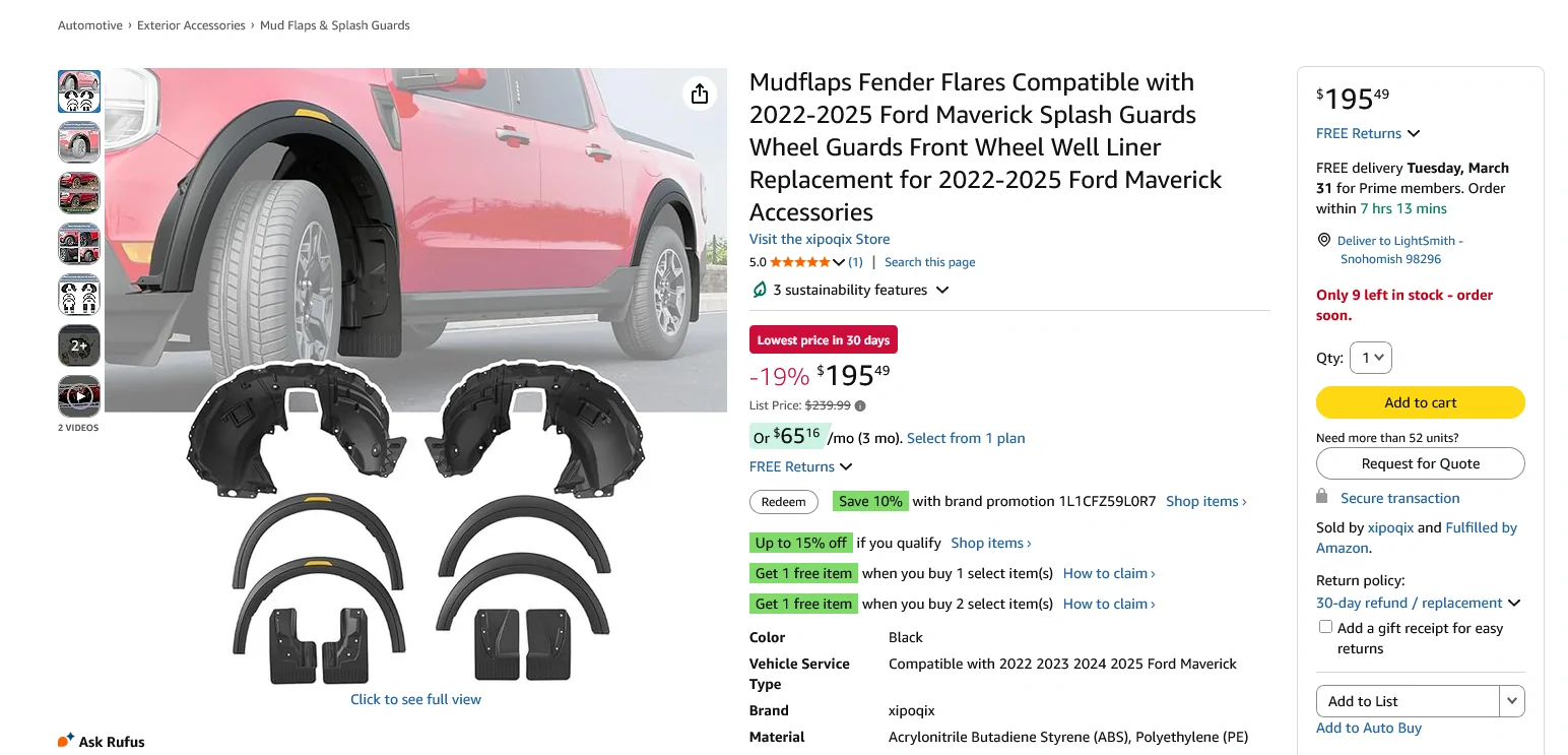 Ford Maverick Help me decide if I really still want a Maverick Tremor or Hybrid Screenshot 2026-03-25 at 16-46-58 Amazon.com xipoqix Mudflaps Fender Flares Compatible with 2